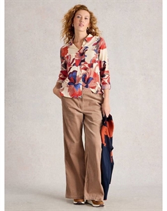 Софи блуза с длинными рукавами и воротником из хлопковой смеси с цветочным принтом White stuff