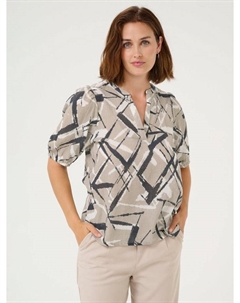 Манилла блузка с V-образным вырезом и абстрактным принтом, Beige/Multi Kaffe