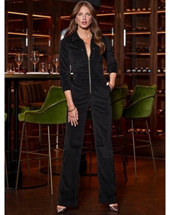 Комбинезон с молнией спереди из вельвета, Black Sosandar