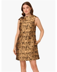 Смещенный воротник жаккардовое платье-трапеция, Gold/Black Adrianna papell