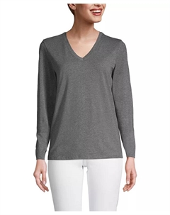 Женская футболка с длинным рукавом и V-образным вырезом из хлопка Supima, серый Lands' end