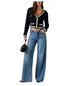 Женский свитер с V-образным вырезом и ленточными деталями Aomori, синий Guess