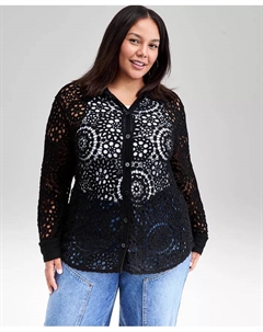 Плюс сайз хлопковая кофта крючком, черный And now this