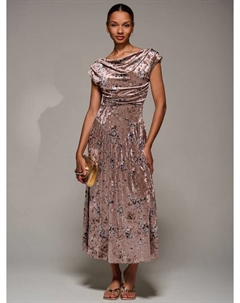 Велюровое платье с драпированным капюшоном, Neutral Floral Jolie moi