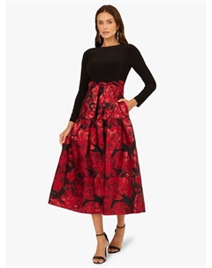 Цветочное жаккардовое платье, Black/Red Adrianna papell
