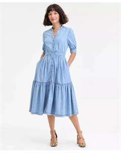 Женское джинсовое платье миди с пышными рукавами, XXS-3X, синий On 34th