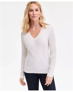 Женский свитер с ребристым узором и V-образным вырезом, загар/бежевый I.n.c. international concepts
