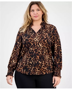 Плюс сайз блузка из шифона с принтом и манжетами на резинке, черный Anne klein