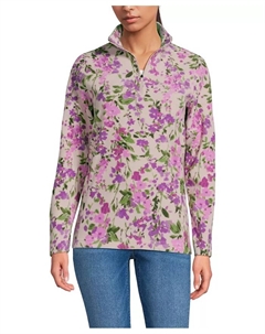 Женская удлиненная флисовая толстовка с молнией на четверть Anyweather, розовый Lands' end