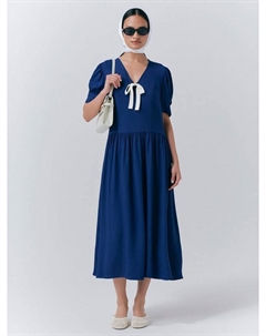 Платье миди Peoni с бантом, Dark Blue Ghost