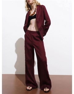 Брюки Tarida из чистого льна с бахромой, Dark Red Mango