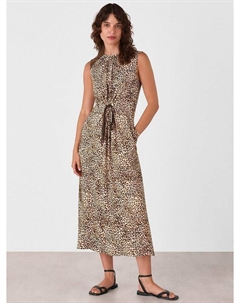 Леопардовое платье миди без рукавов с поясом на талии, Brown/Multi Whistles