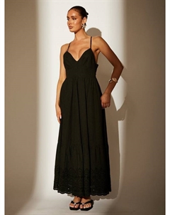 Платье миди Dobby Broderie с ажурными бретелями и открытой спиной, Black South beach