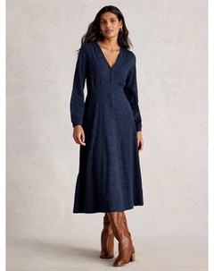 Хлопковое платье Megan с длинными рукавами и V-образным вырезом миди White stuff