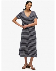 Полосатое миди-платье с короткими рукавами и пуговицами, Navy Superdry