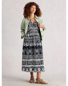 Платье миди Lucy с абстрактным принтом в полоску, Navy/Multi White stuff