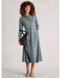 Платье миди Rua из хлопковой смеси с абстрактным принтом White stuff