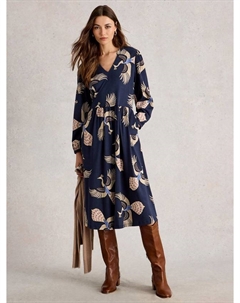 Платье миди с длинным рукавом и V-образным вырезом Leah из хлопковой смеси White stuff