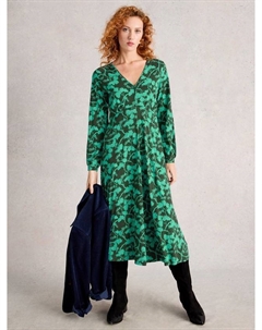 Платье миди Megan с длинными рукавами и V-образным вырезом из хлопковой смеси White stuff