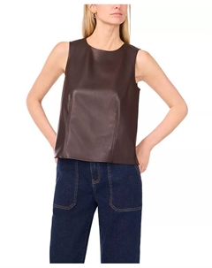 Женский топ без рукавов с круглым вырезом из искусственной кожи, коричневый Vince camuto