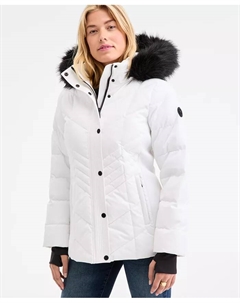 Женская пуховик с капюшоном и отделкой из искусственного меха, белый Michael kors