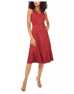 Женское платье миди без рукавов с V-образным вырезом и строчками из искусственной замши, красный Vince camuto