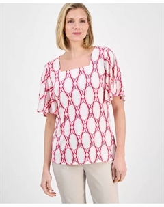 Женский топ с квадратным вырезом и воланами на рукавах, розовый Jm collection