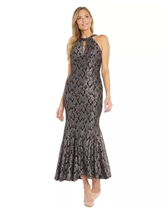 Маленькое длинное платье с блестками без рукавов и кружевом, черный R&m richards