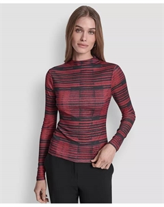 Женский топ с длинным рукавом приталенного кроя воротник-воронка из сетчатой ткани, красный Dkny