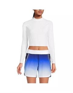 Женская укороченная майка-рашгард с длинными рукавами SunShade UPF 50, белый Lands' end