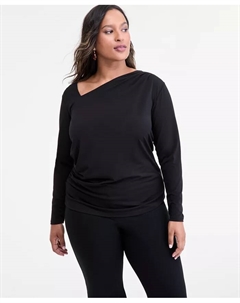 Асимметричный топ с длинными рукавами больших размеров, черный I.n.c. international concepts