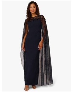 Платье макси из крепа с бахромой, Midnight Blue Adrianna papell