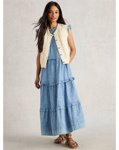 Платье макси Rosie из чистого органического хлопка с ярусами, Blue White stuff