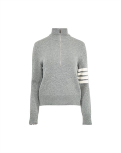 Пуловер 4 Bar Half Zip Pullover in Merino Wool 'Light Grey' Thom browne