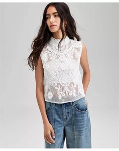 Женский хлопковый топ без рукавов с цветочной аппликацией, P/XXS-4X, белый And now this