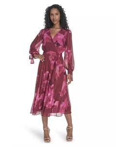 Платье миди с завязывающимися рукавами большого размера, розовый Calvin klein