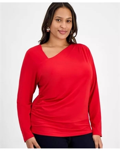 Асимметричный топ с длинными рукавами больших размеров, красный I.n.c. international concepts