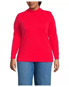 Свободная футболка-водолазка с длинным рукавом из хлопка больших размеров, красный Lands' end