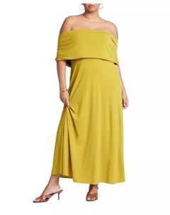 Женское платье макси с открытыми плечами большого размера, зеленый Eloquii