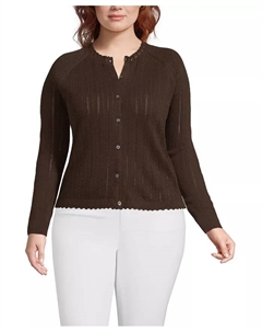 Кардиган-свитер Plus Size с отделкой из хлопкового жаккарда и атласа, синий Lands' end