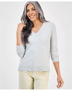 Женский свитер с V-образным вырезом и длинными рукавами, созданный для Macy's, серый Style & co.