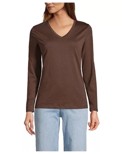 Женская футболка с длинным рукавом и V-образным вырезом из хлопка Supima, белый Lands' end