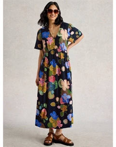 Платье макси Lucy Floral с завышенной талией, Navy/Multi White stuff