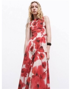 Платье миди Aquare с абстрактным цветочным принтом, Beige/Multi Mango