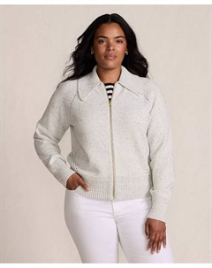 Плюс сайз кардиган Drifter с большой планкой и застежкой-молнией спереди, серый Lands' end