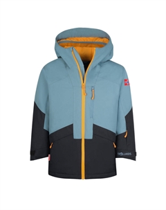 Детская горнолыжная куртка Kongsberg стальная синяя/черная/манго Trollkids