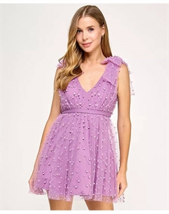 Детское платье-трапеция с декоративными вставками из сетки, фиолетовый Seni & cade