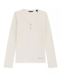 Мини-версия для девочек 7-16 лет, футболка с длинными рукавами из эластичного ребристого трикотажа, белый Guess