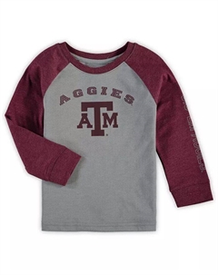 Серая футболка с длинными рукавами и длинными рукавами реглан для мальчиков и девочек Texas A M Aggies для малышей, серый Colosseum