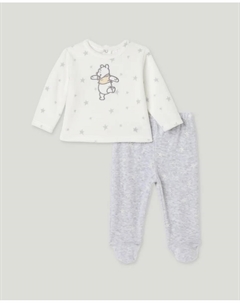 Длинный пеленальный комбинезон с липучкой, принт Винни и звезды для мальчика, серый Cotton juice